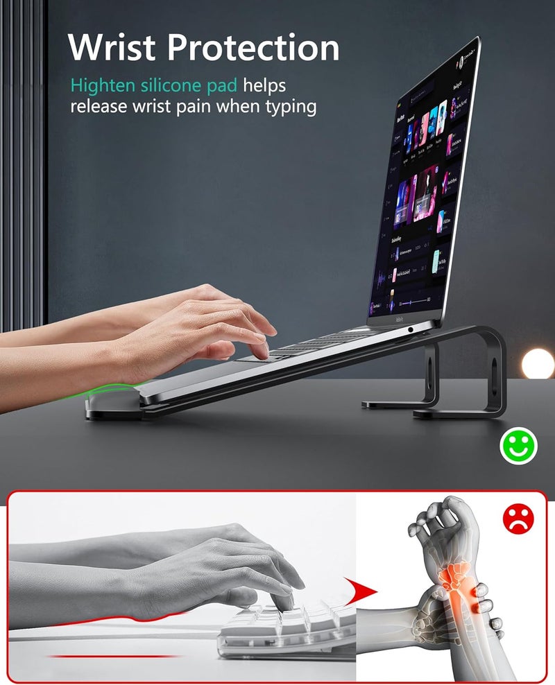JCZT Aluminum Laptop Stand, Notebook Stand with Wrist Rest, Ergonomic Detachable Laptop Mount, Computer Stand Compatible with 10-17'' All Laptops Such as MacBook Air Pro/HP/Dell/Lenovo, Black - Image 2